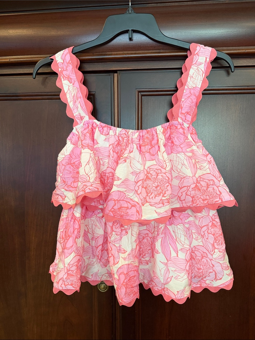 TCEC Pink Floral Ruffle Tank Top